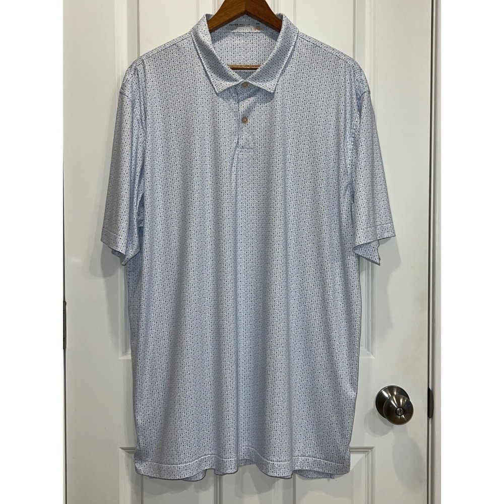 Peter Millar Featherweight UPF 50+ Polo Mens XXL Blue White Cocktail Print Golf